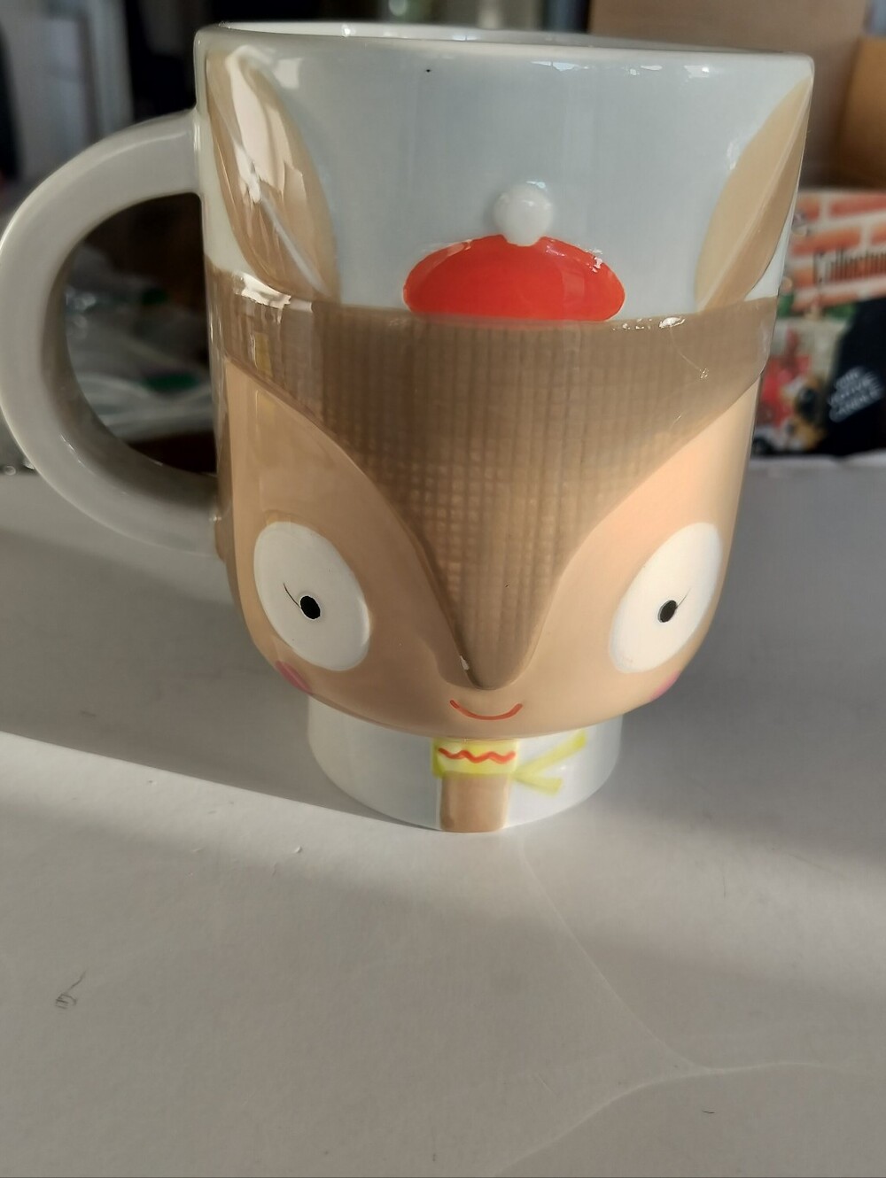 Crate & Barrel Suzy Ultman 2014 "Beanie" Reindeer Holiday Coffee Mug